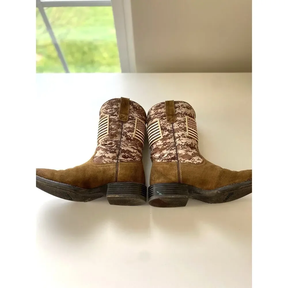 Ariat Men's Sport Patriot Mocha Suede & Sand Camo American Flag Western Boots 8D